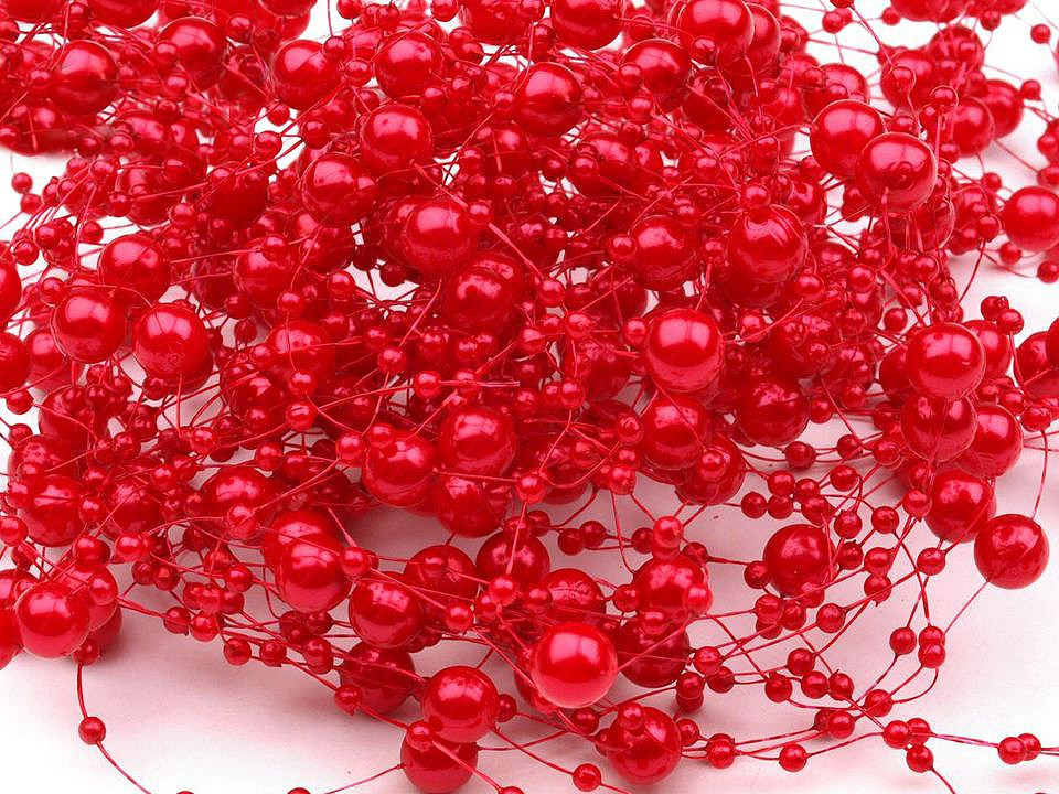 Perly na silonu Ø7 mm délka 130 cm, barva 13 červená jahoda