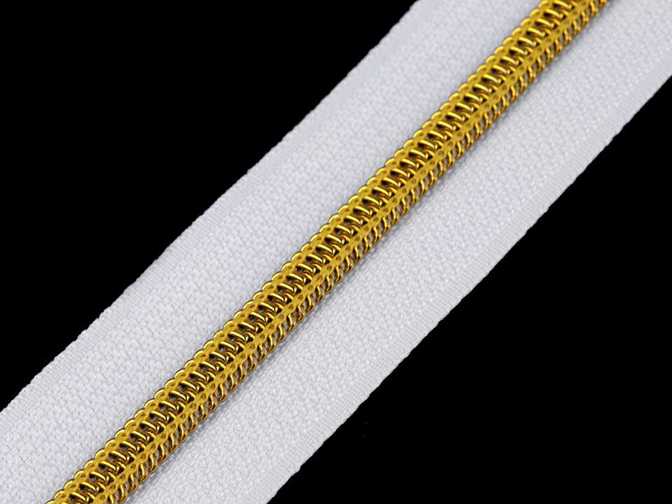 Zip spirálový No 5 s metalickými zoubky metráž, barva 2 (101) bílá zlatá