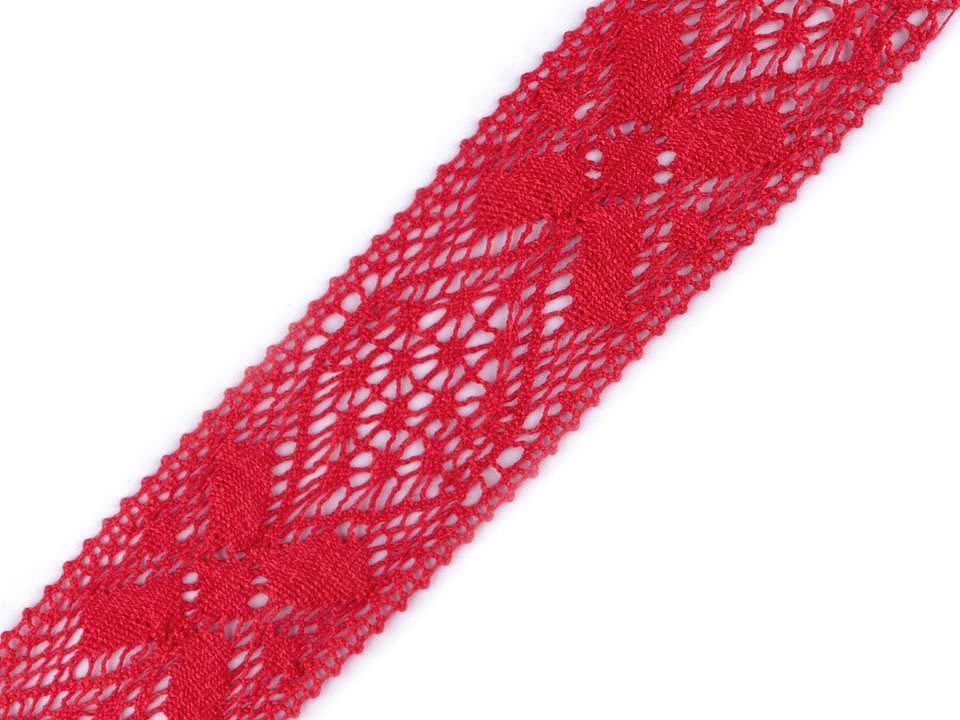 Krajka / vsadka paličkovaná šíře 65 mm, barva 4 červená