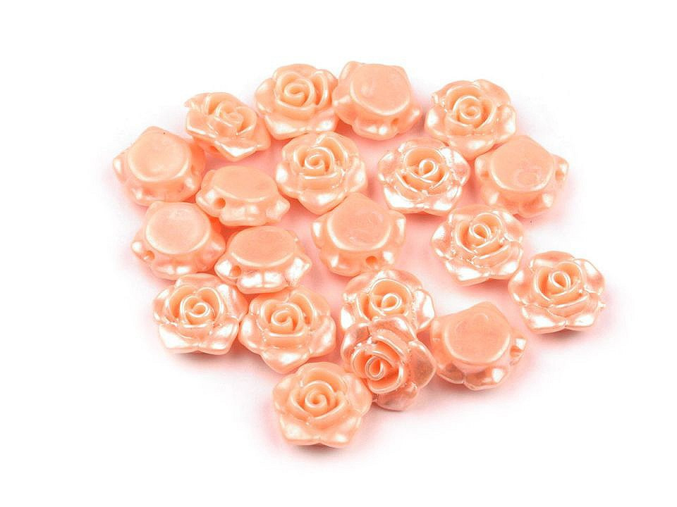 Plastové voskové korálky / perly růžičky s průvlekem Ø13 mm, barva 4 broskvová