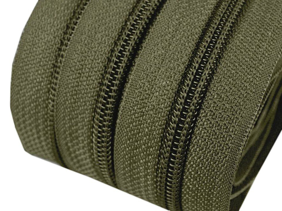 Zip spirálový 7 mm metráž khaki pro jezdce typu POL, barva Khaki