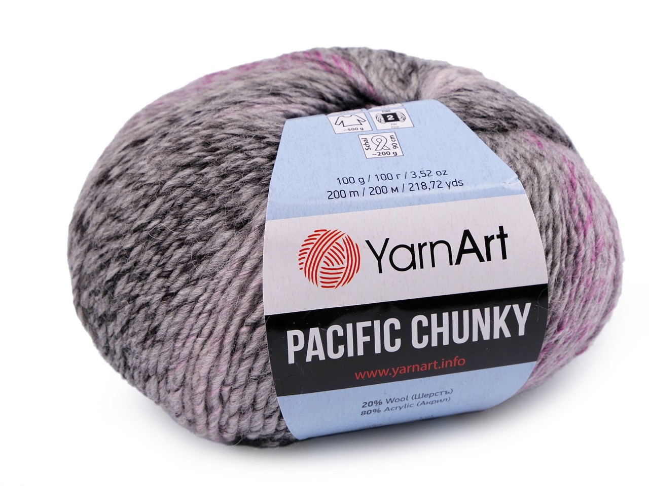 Pletací příze Pacific Chunky 100 g, barva 8 (303) šedá