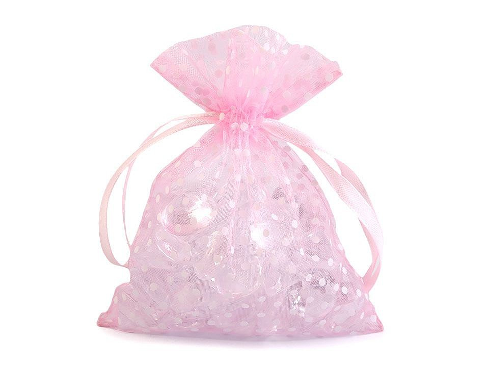 Dárkový pytlík puntíky 10x13 cm organza, barva 7 růžová sv.