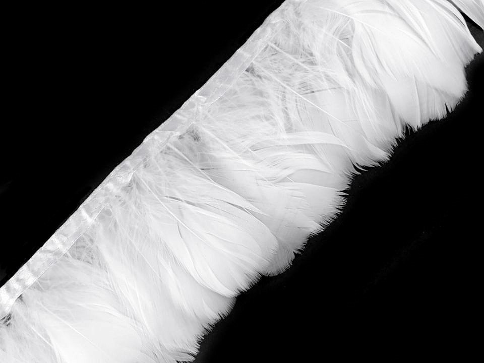 Prýmek - husí peří šíře 9 cm, barva 1 bílá