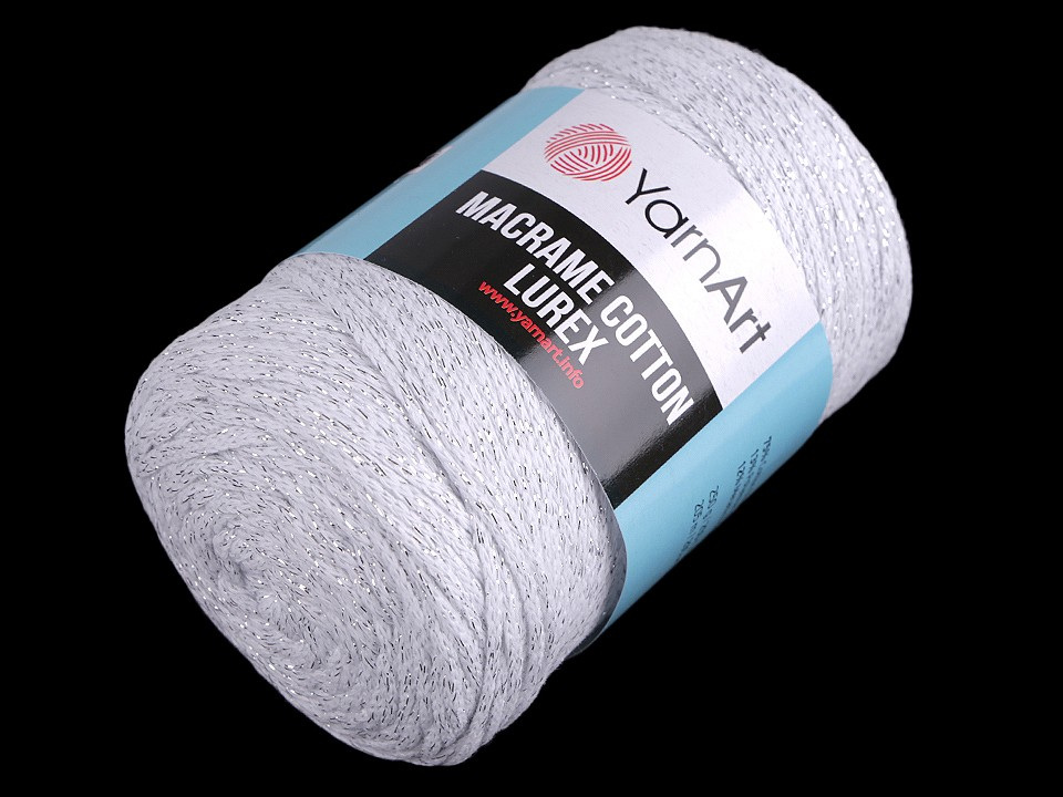 Pletací příze Macrame Cotton lurex 250 g, barva 2 (720) bílá stříbrná