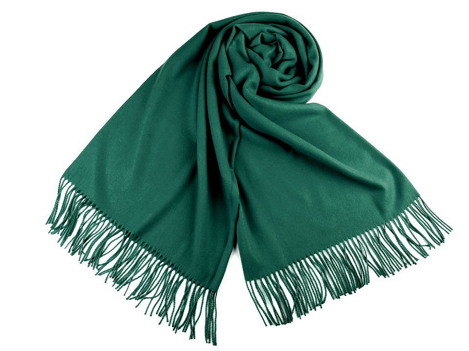 Šátek / šála typu pashmina s třásněmi 65x180 cm, barva 9 (20) zelená lahvová