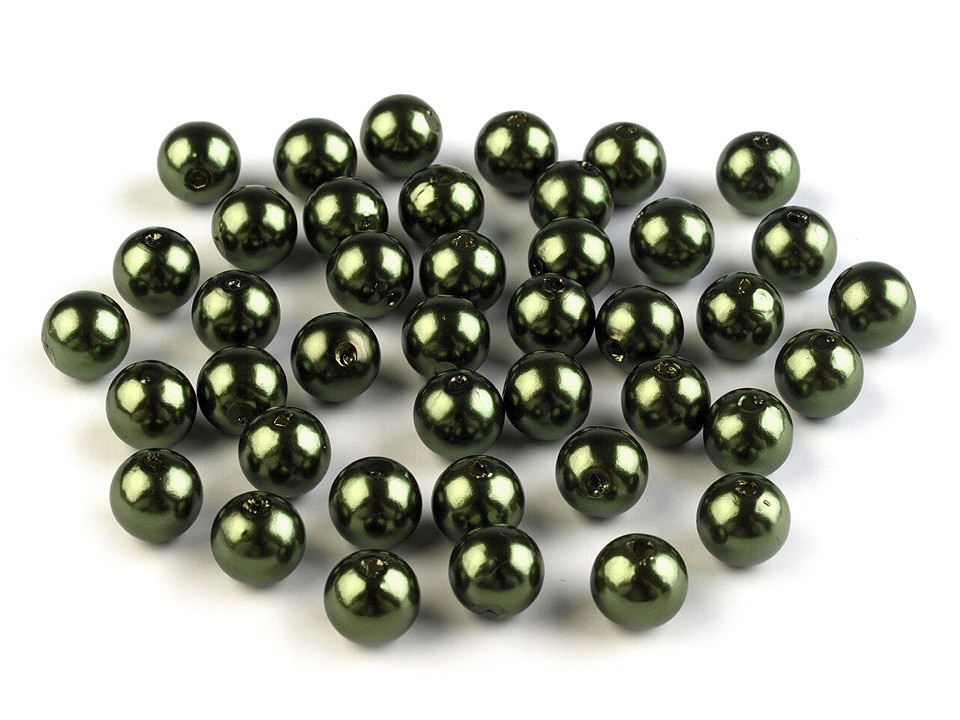 Plastové voskové korálky / perly Glance Ø8 mm, barva F37 zelená khaki