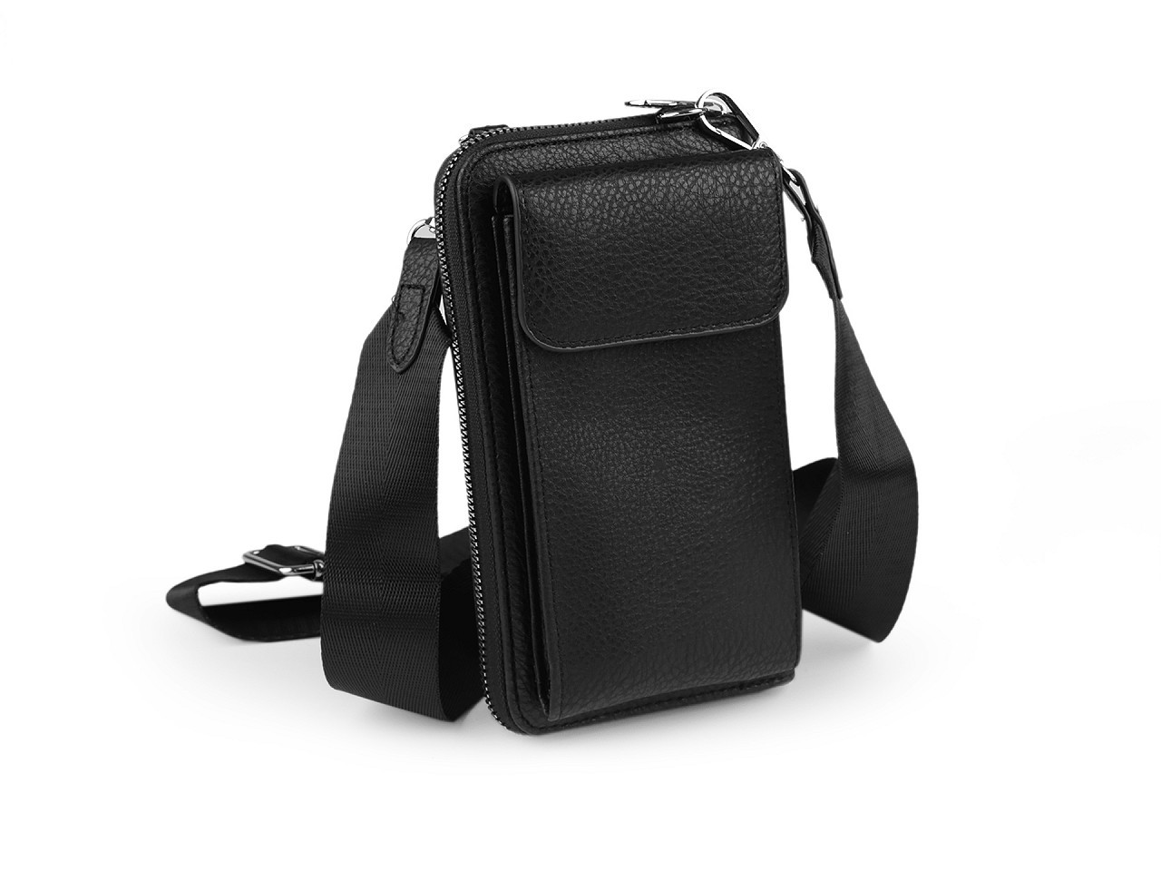 Peněženka s kapsou na mobil přes rameno crossbody s klíčenkou 11x19 cm, barva 6 černá