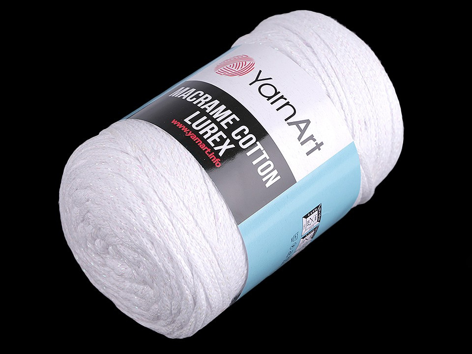 Pletací příze Macrame Cotton lurex 250 g, barva 1 (721) bílá AB