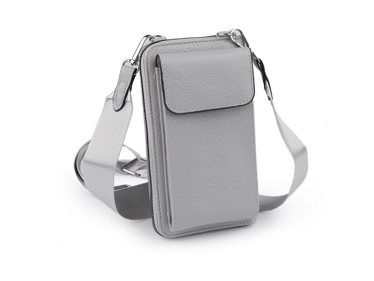Peněženka s kapsou na mobil přes rameno crossbody s klíčenkou 11x19 cm, barva 4 šedá světlá