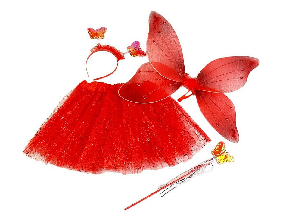 Karnevalový kostým - motýlí víla, barva 7 červená