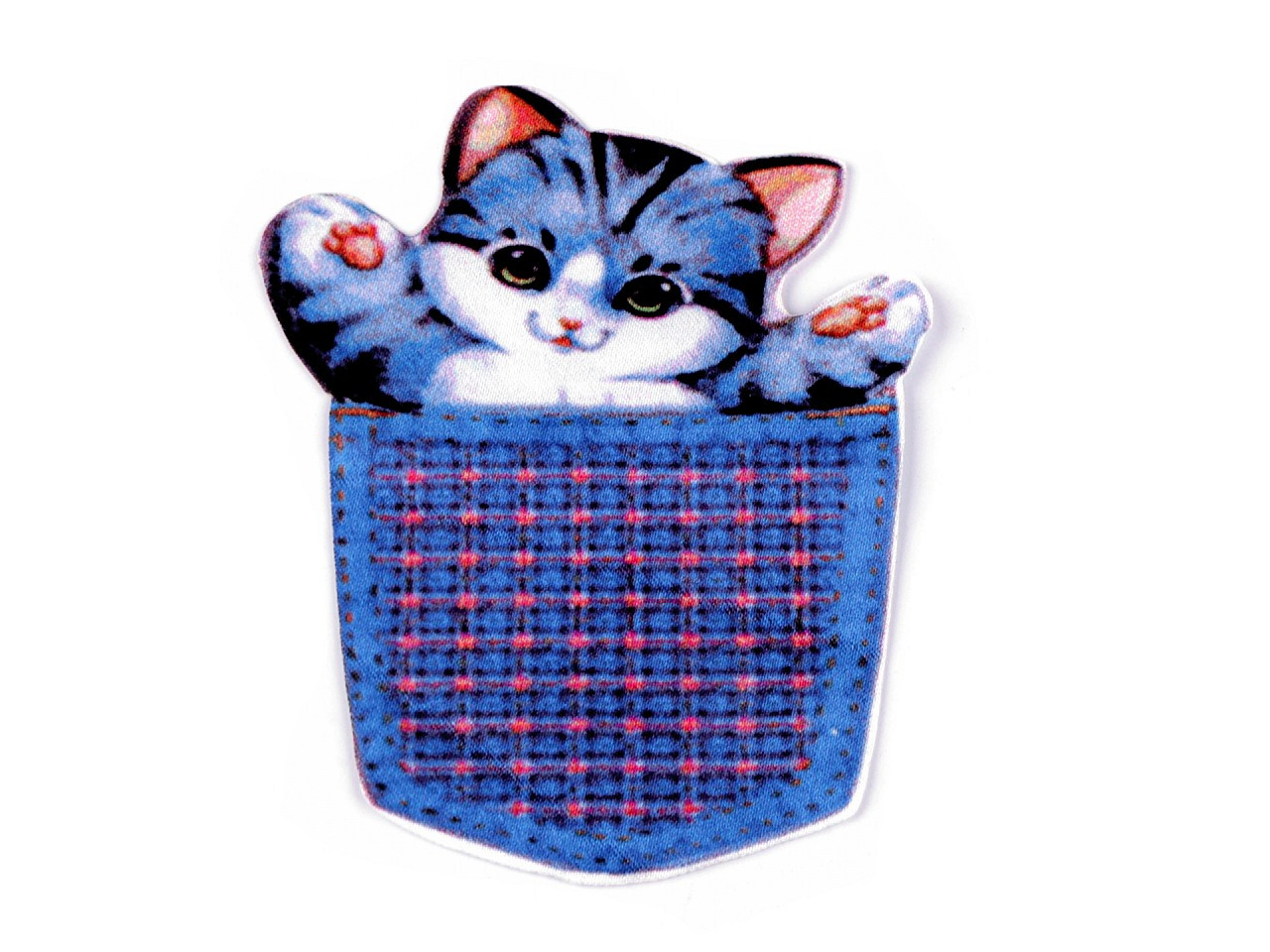 Textilní aplikace / nášivka kočka v kapsičce, barva 1 modrá dětská