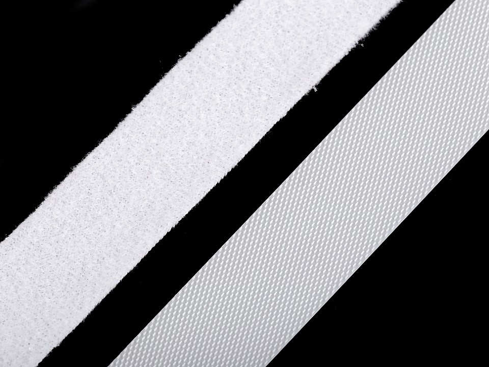 Fotografie Nízkoprofilový suchý zip háček + plyš šíře 20 mm jemný, barva 1 bílá