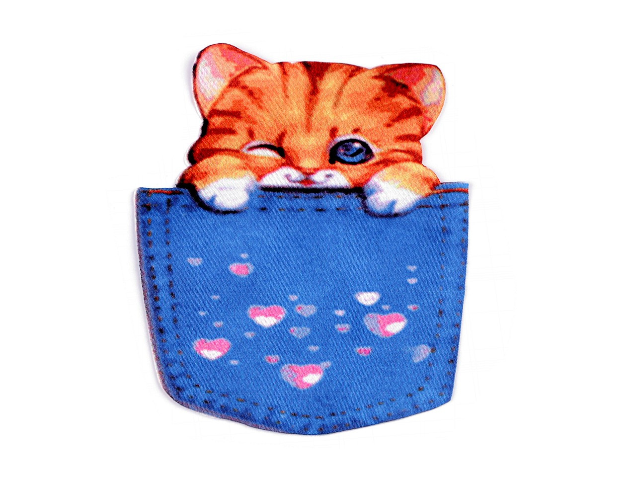 Textilní aplikace / nášivka kočka v kapsičce, barva 2 rezavá světlá