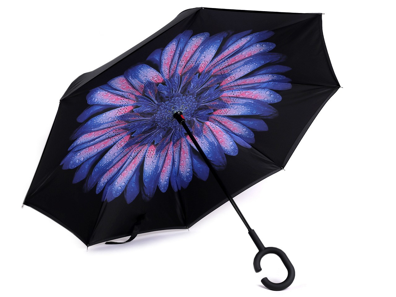 Obrácený deštník dvouvrstvý, barva 6 modrá květ