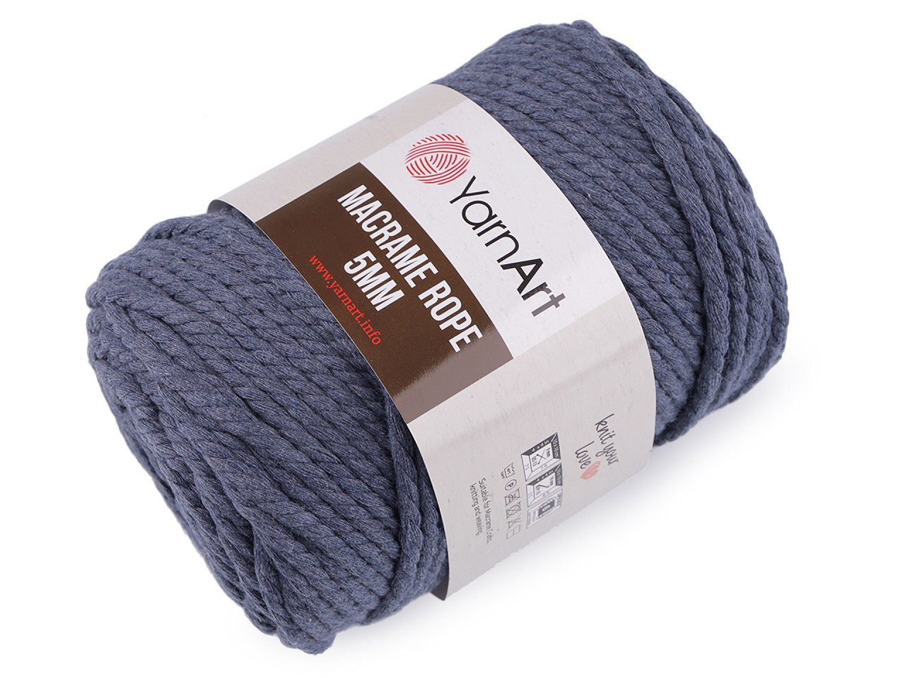 Pletací příze Macrame Rope 5 mm 500 g, barva 12 (761) modrá jeans