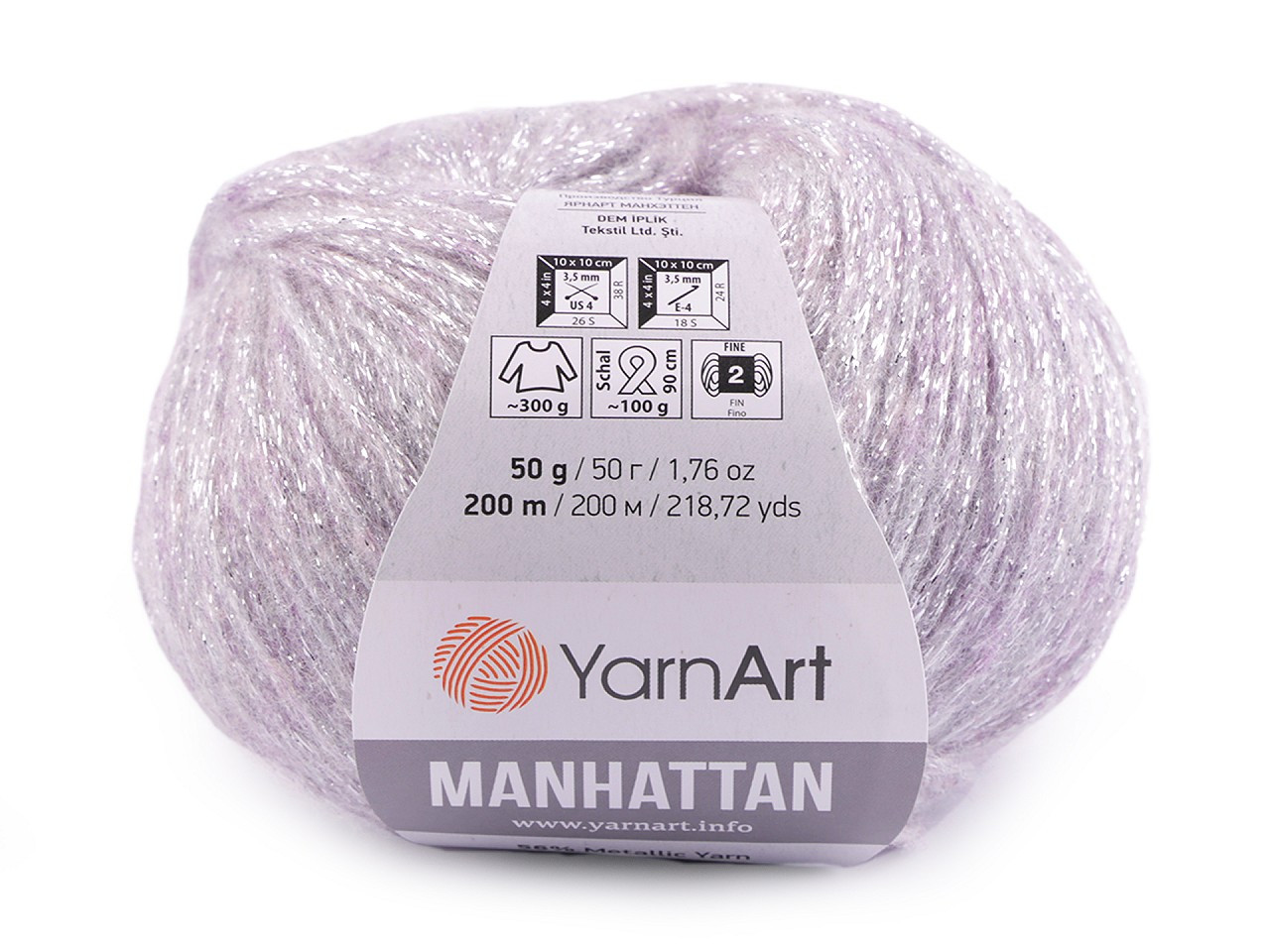 Pletací příze Manhattan 50 g, barva 2 (910) fialová křídová stříbrná