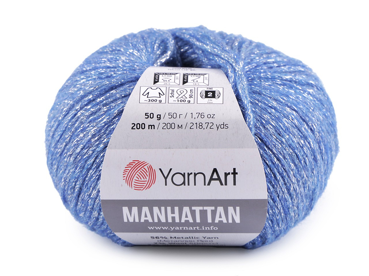 Pletací příze Manhattan 50 g, barva 6 (907) modrá jemná stříbrná