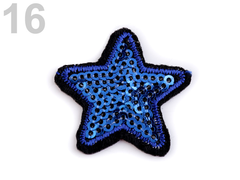 Nažehlovačka hvězda s flitry, barva 16 modrá