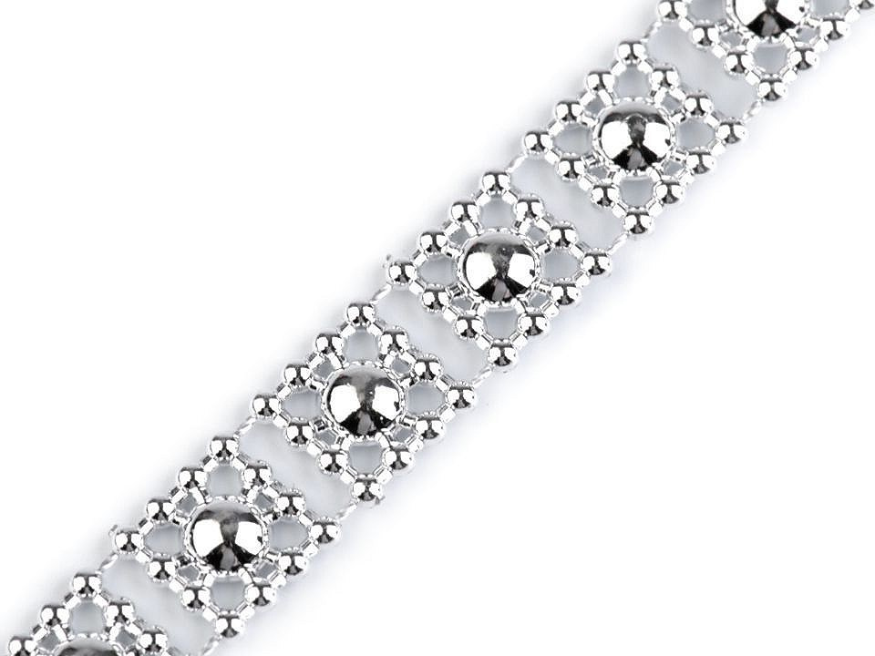 Fotografie Borta s perlami - půlperle šíře 9 mm, barva 4 stříbrná