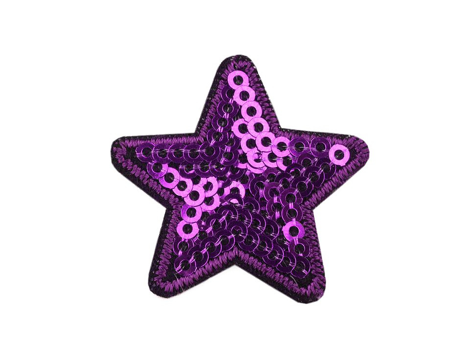 Nažehlovačka hvězda s flitry, barva 8 fialová tm.
