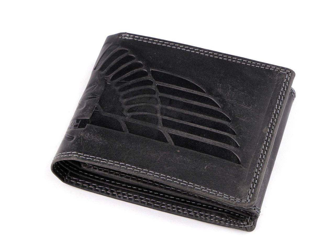 Pánská peněženka kožená pro myslivce, rybáře, motorkáře 9,5x12 cm, barva 28 černá křídlo