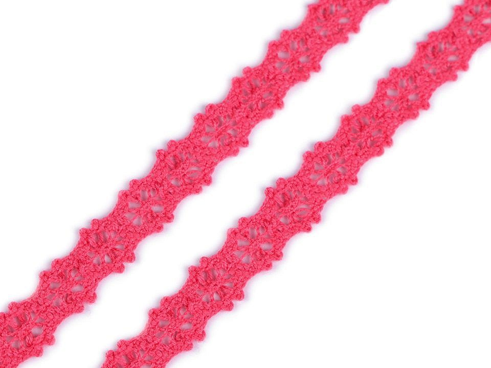 Krajka paličkovaná šíře 12 mm, barva 4 růžová korálová