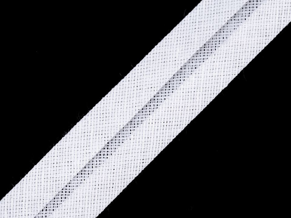 Šikmý proužek bavlněný šíře 20 mm zažehlený, barva 2 / 1 bílá