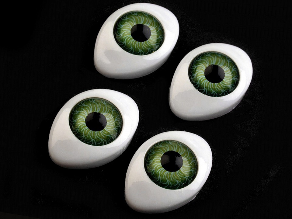 Plastové oči k nalepení 16x23 mm, barva 2 zelenkavá