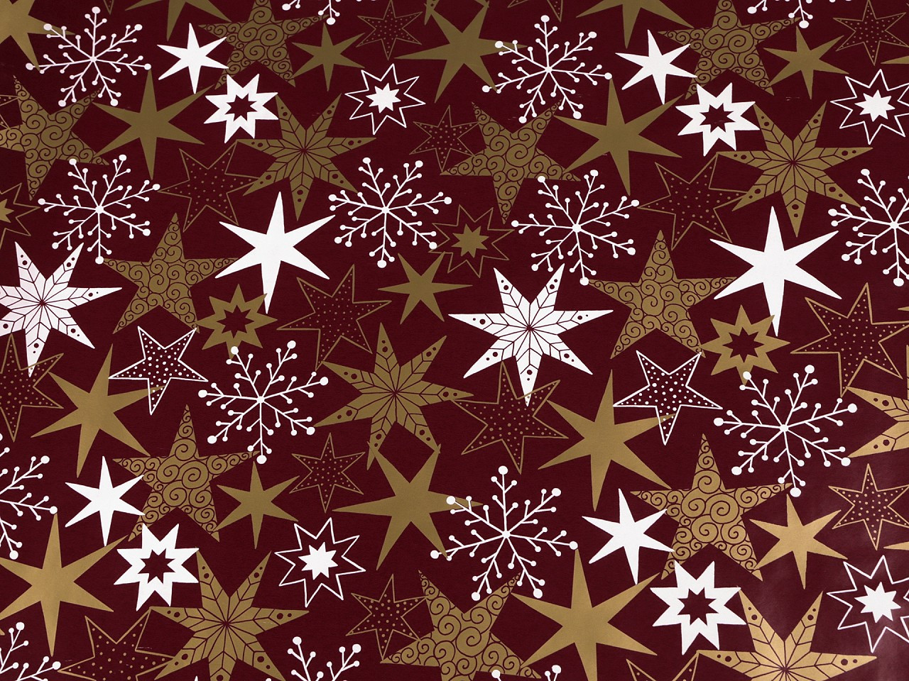 Balicí papír vánoční 0,7x2 m, barva 14 červená tmavá hvězdy