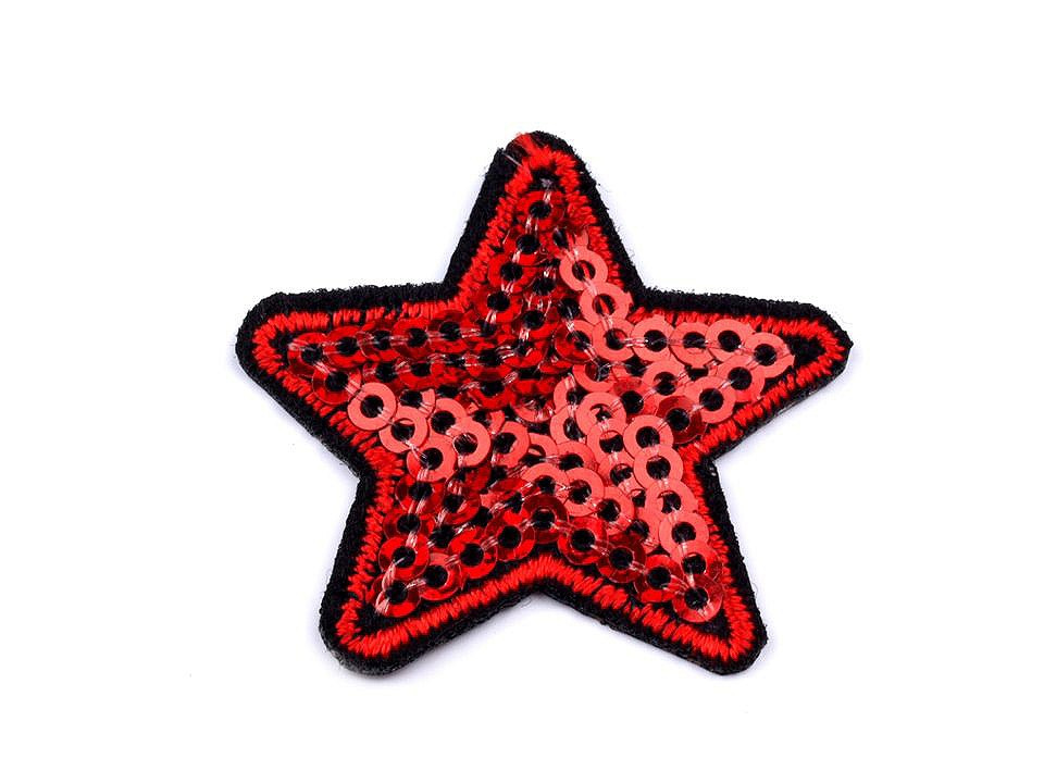 Nažehlovačka hvězda s flitry, barva 11 červená