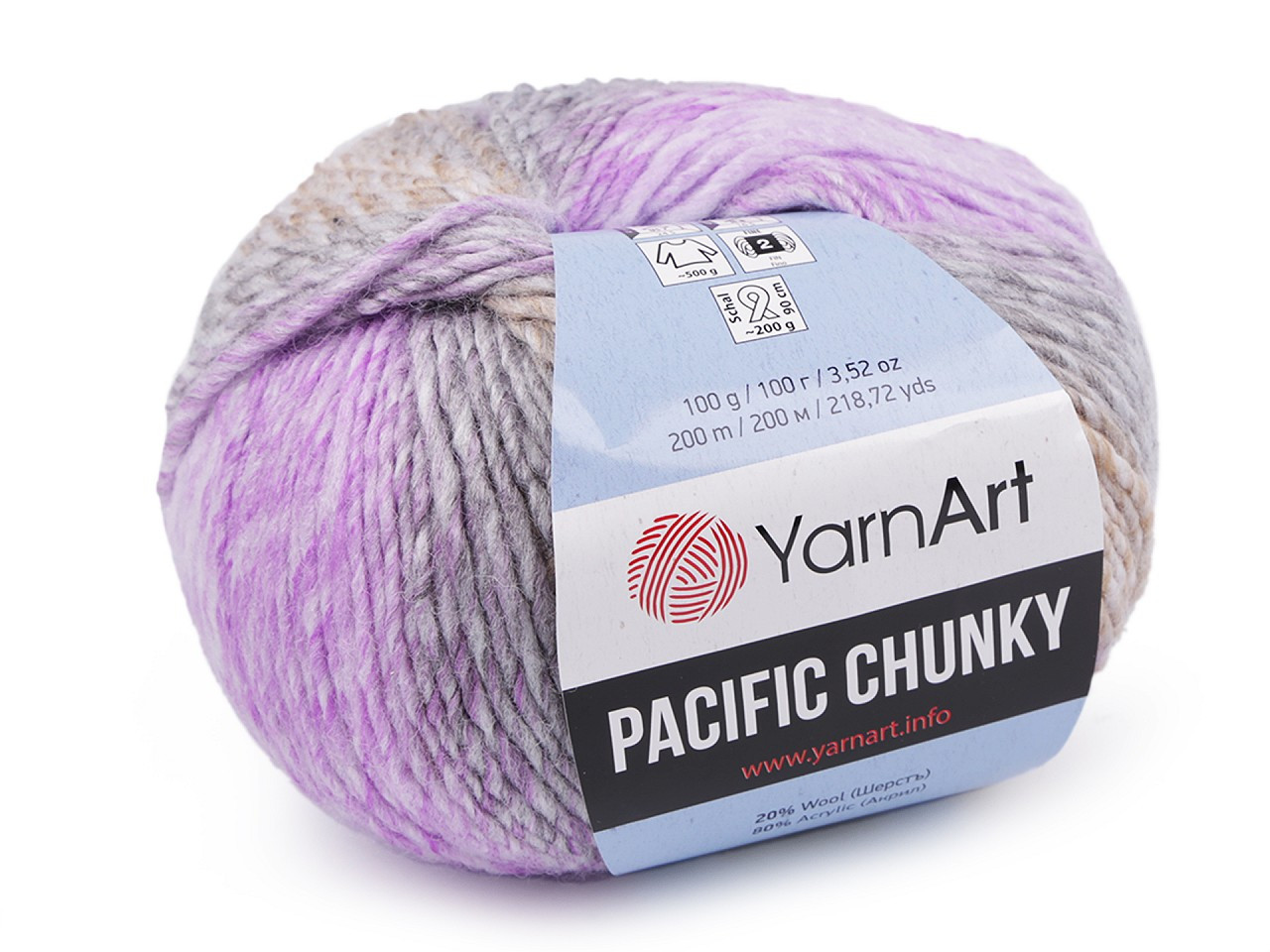 Pletací příze Pacific Chunky 100 g, barva 9 (308) fialová sv. šedá