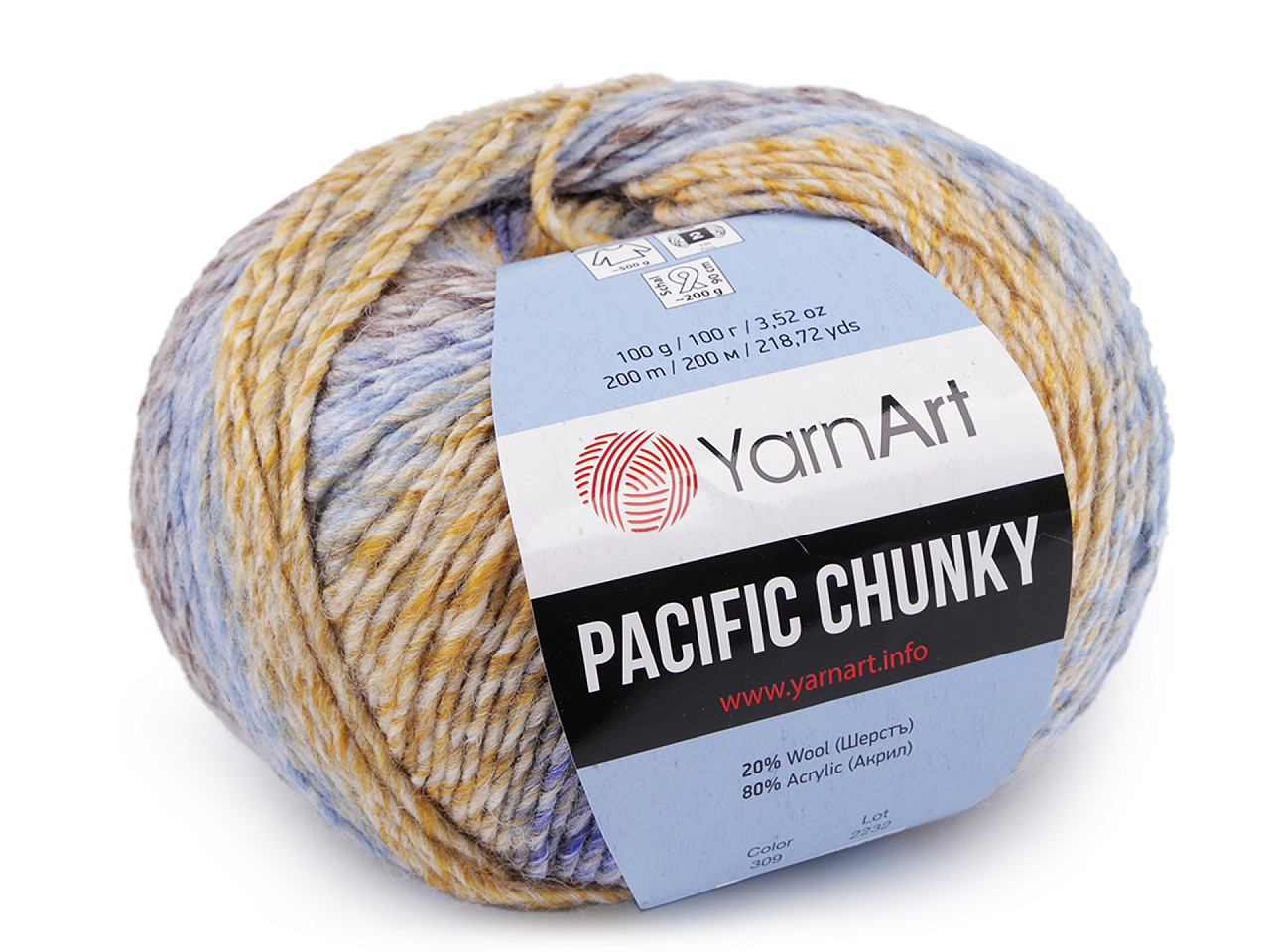 Pletací příze Pacific Chunky 100 g, barva 10 (309) modrá hořčicová