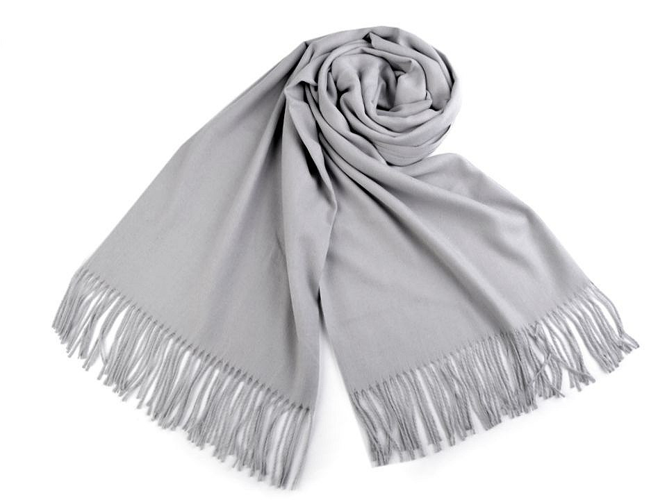 Šátek / šála typu pashmina s třásněmi 65x180 cm, barva 8 (27b) šedá nejsv.