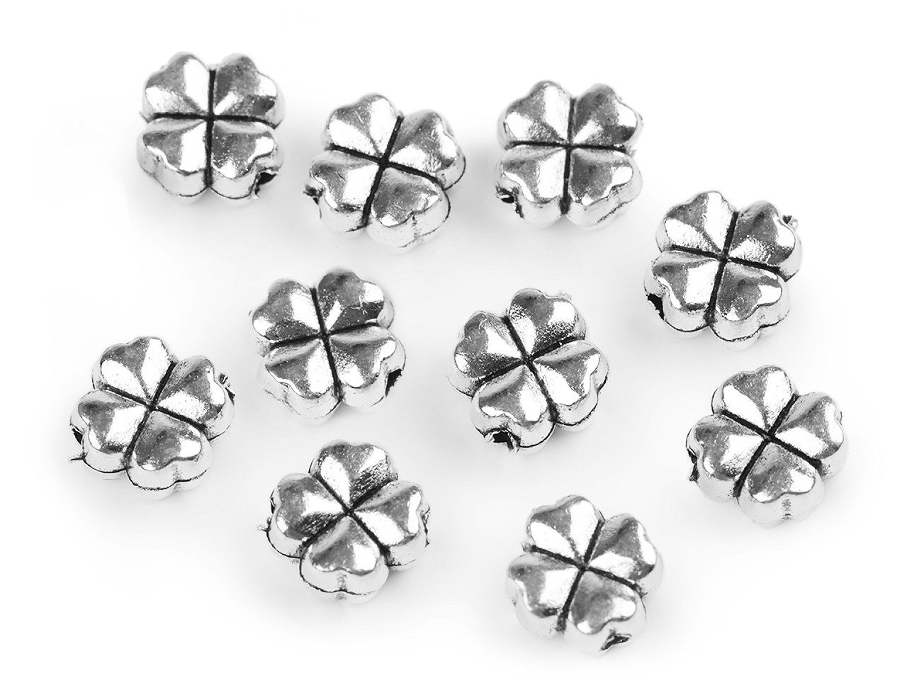 Kovová ozdoba čtyřlístek 8x8 mm, barva 2 stříbrná