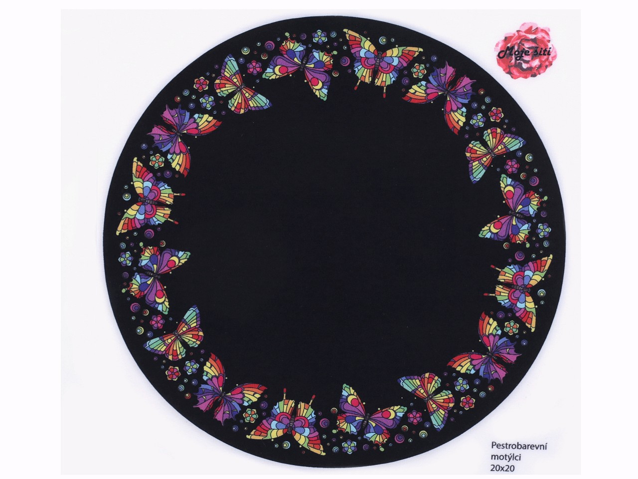 Panel na kolovou sukni pro panenku, barva 23 černá motýl