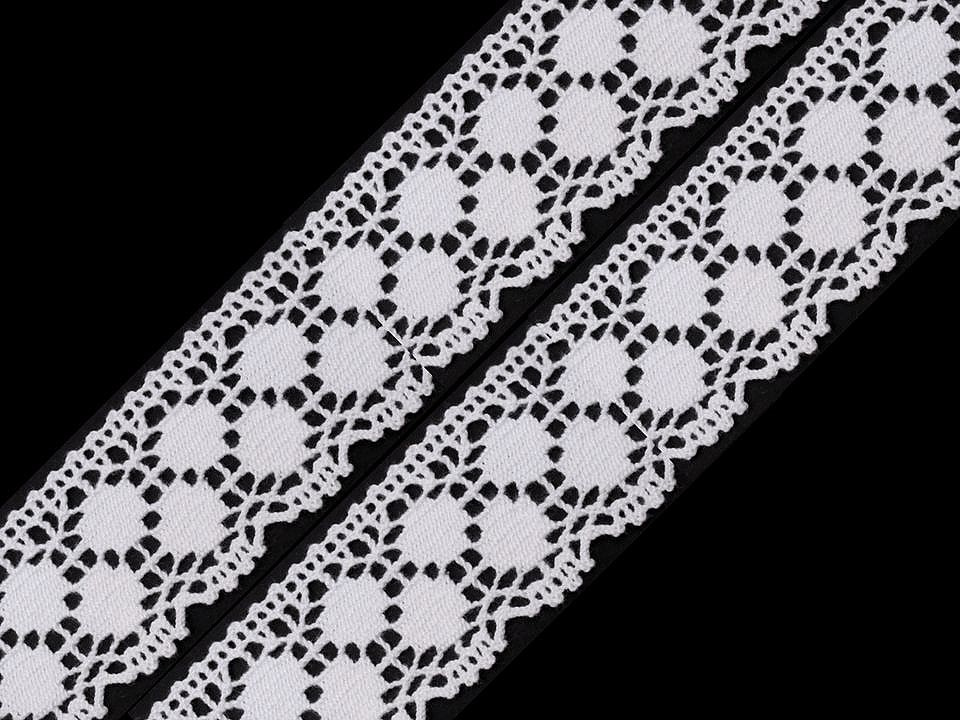 Fotografie Bavlněná krajka šíře 43 mm paličkovaná, barva bílá