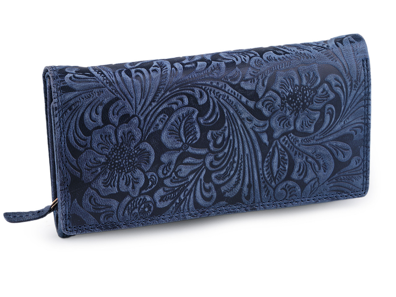 Dámská peněženka kožená s květy, barva 23 modrá tmavá