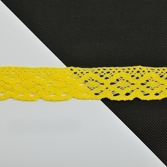 Bavlněná krajka šíře 30 mm paličkovaná, barva Žlutá