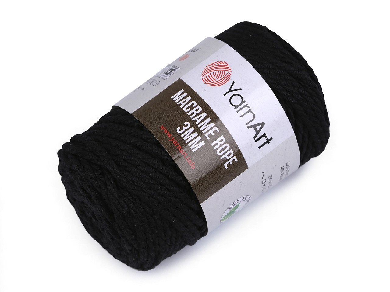 Pletací příze Macrame Rope 3 mm 250 g, barva 11 (750) černá