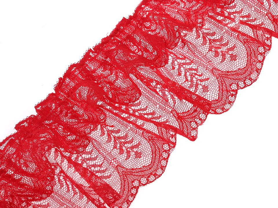 Silonová krajka / volánek šíře 85 mm řasená, barva 8 červená