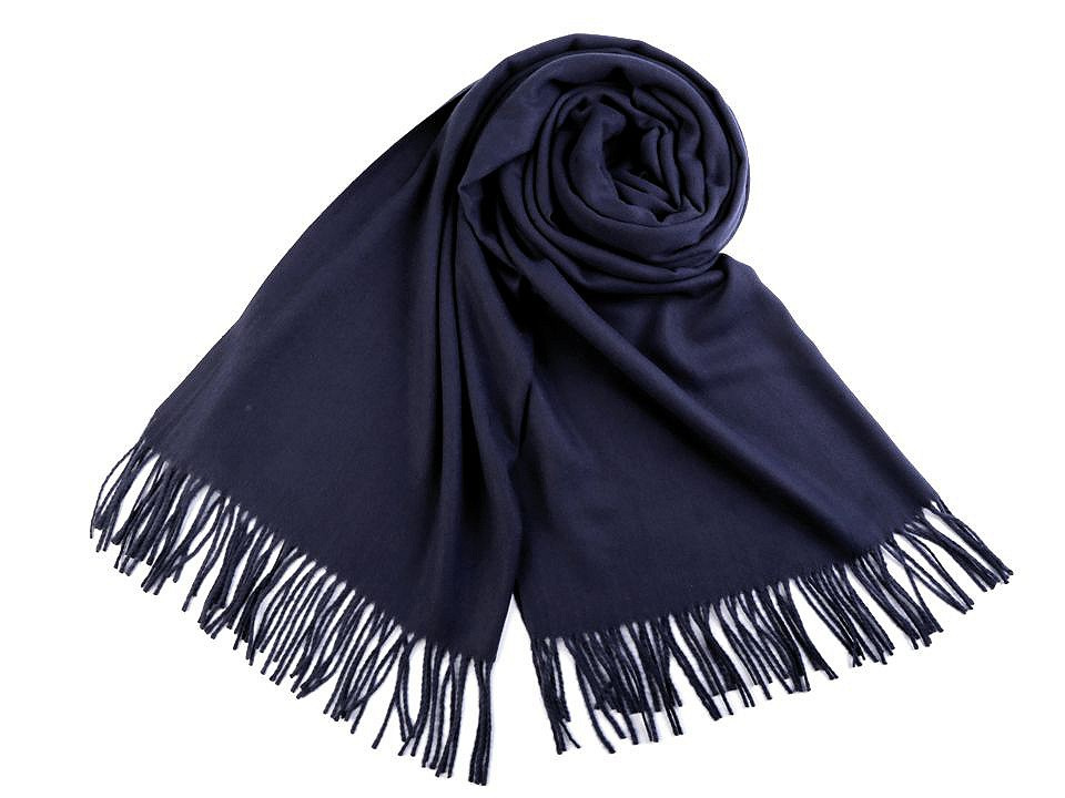 Šátek / šála typu pashmina s třásněmi 65x180 cm, barva 10 (05) modrá pařížská