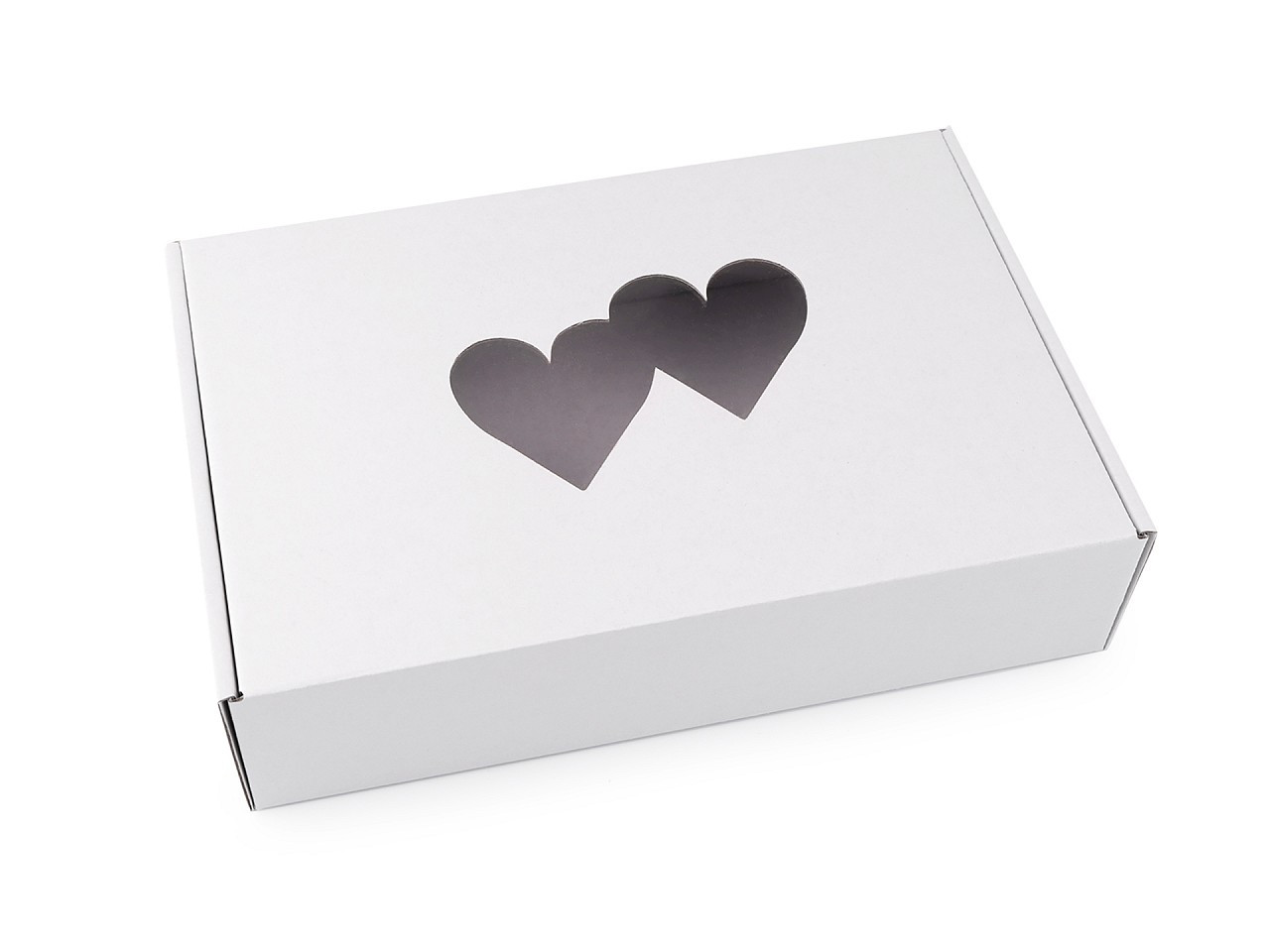 Papírová krabice s průhledem - srdce, barva 1 bílá