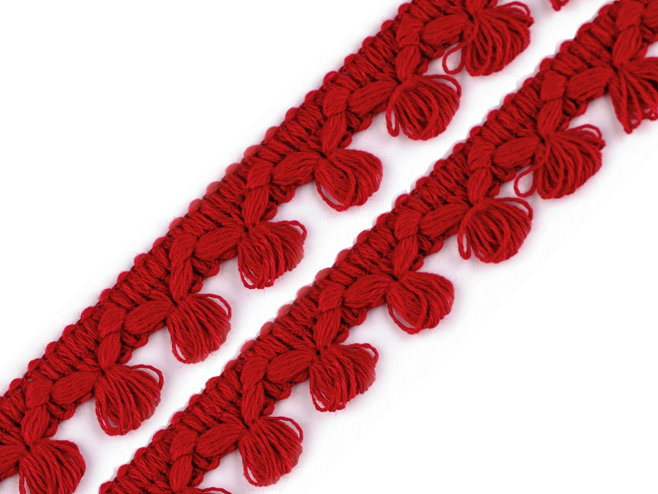 Bavlněný prýmek / třásně šíře 14 mm, barva 9 (3016) červená tmavá