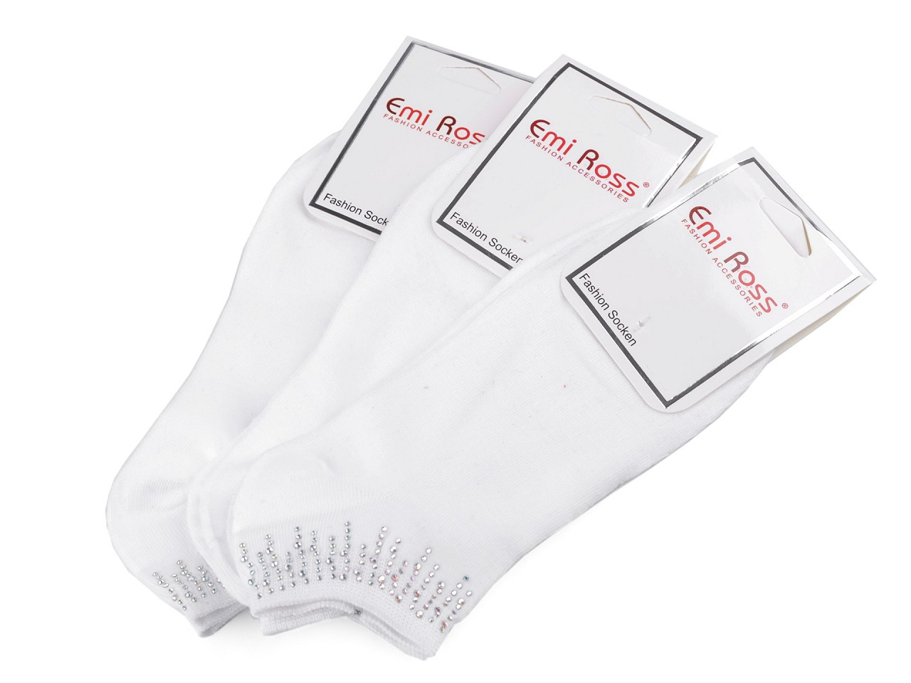 Dámské bavlněné ponožky kotníkové s kamínky Emi Ross, barva 28 (vel. 39-42) bílá