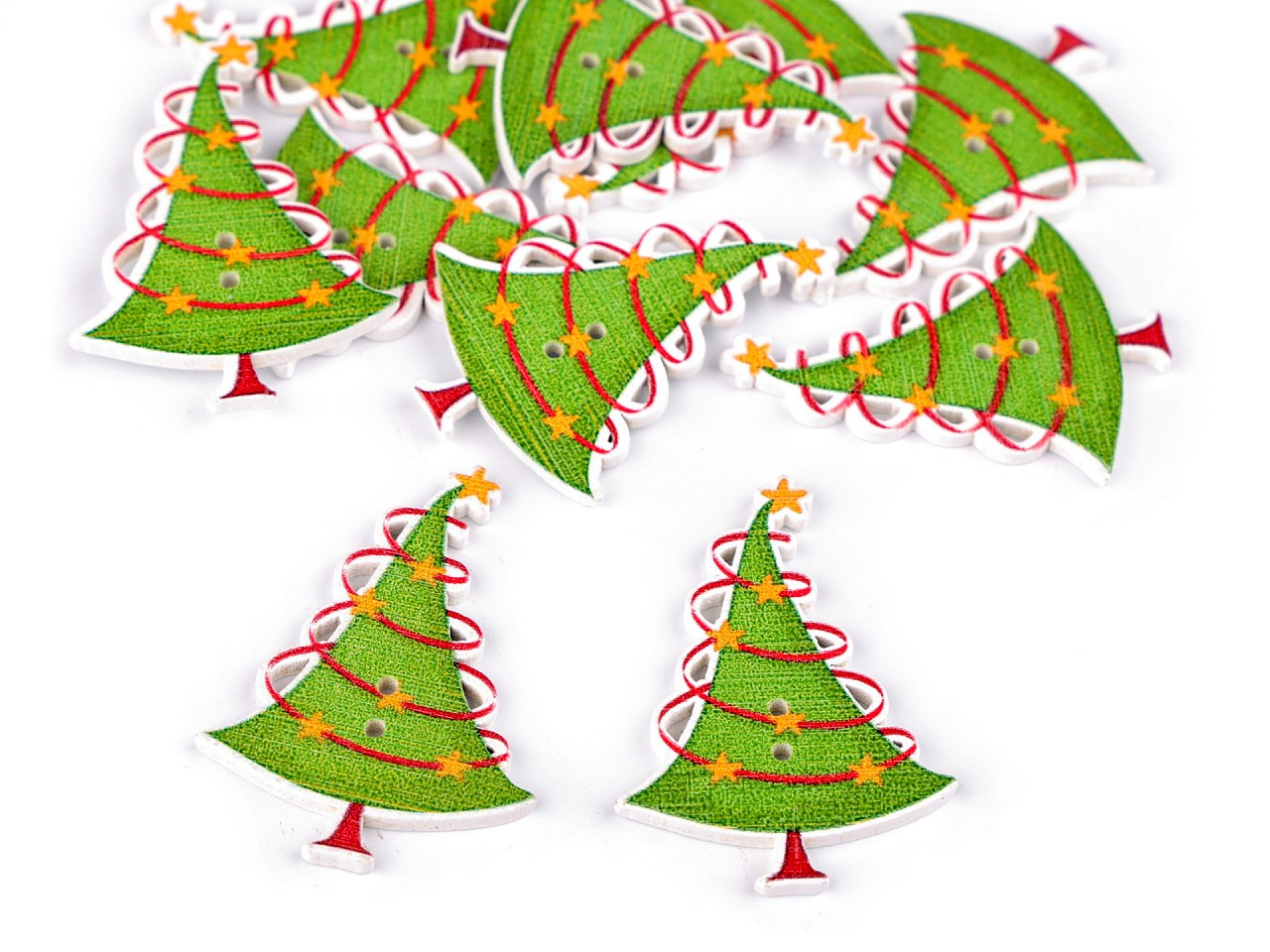 Fotografie Dřevěný dekorační knoflík vánoční, barva 6 zelená sv. stromeček