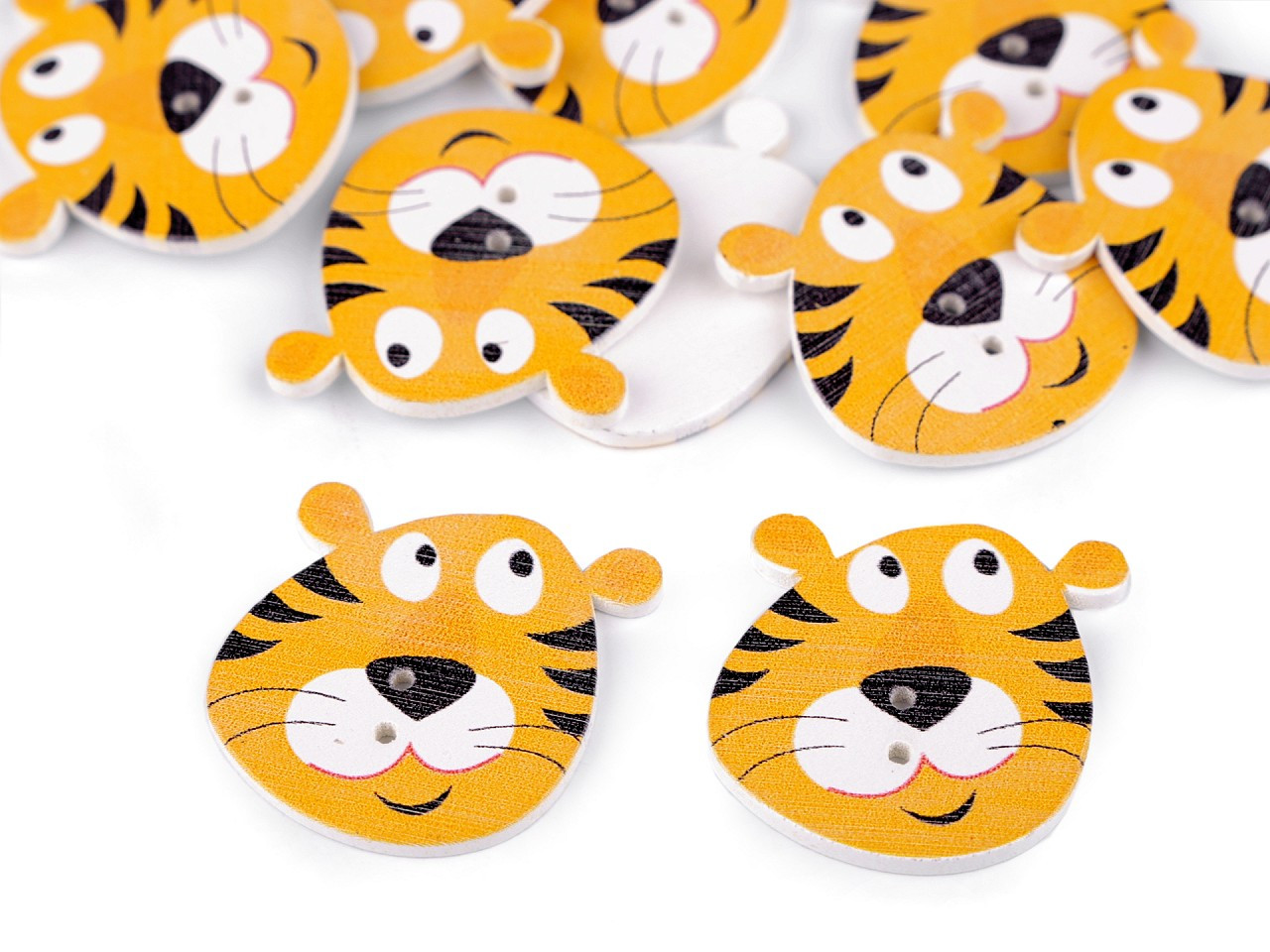 Dřevěný dekorační knoflík zvířátka - pes, ježek, beruška, tygr, barva 4 žlutá tygr