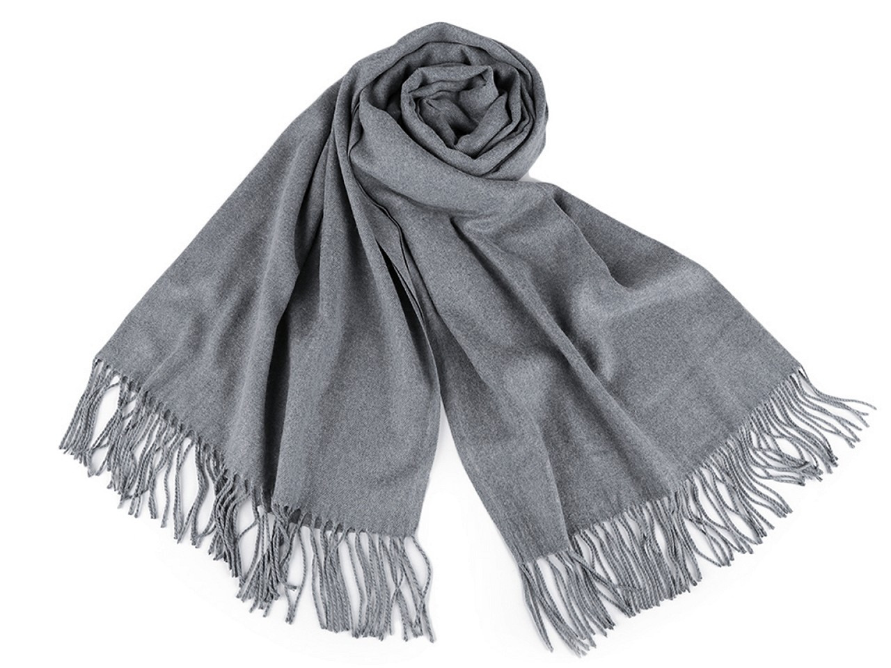 Šátek / šála typu pashmina s třásněmi 65x180 cm, barva 23 (04) šedá
