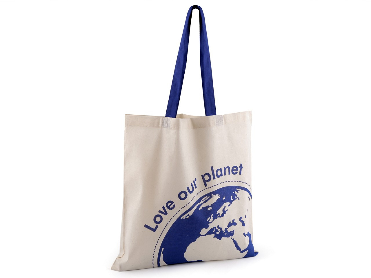 Textilní taška Love our planet 40x40 cm, barva přírodní modrá