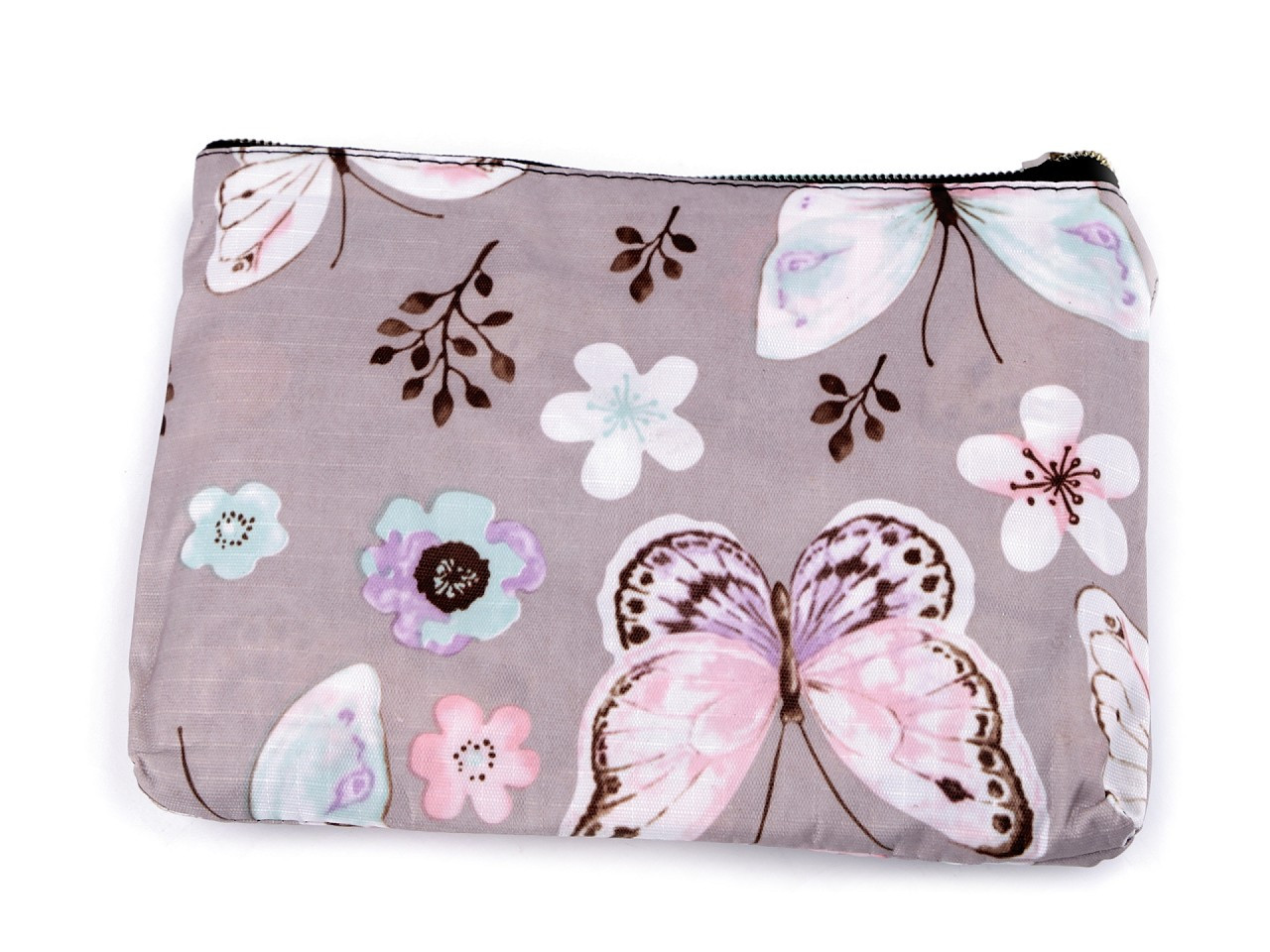 Skládací nákupní taška se zipem 39x40 cm, barva 31 šedobéžová motýl